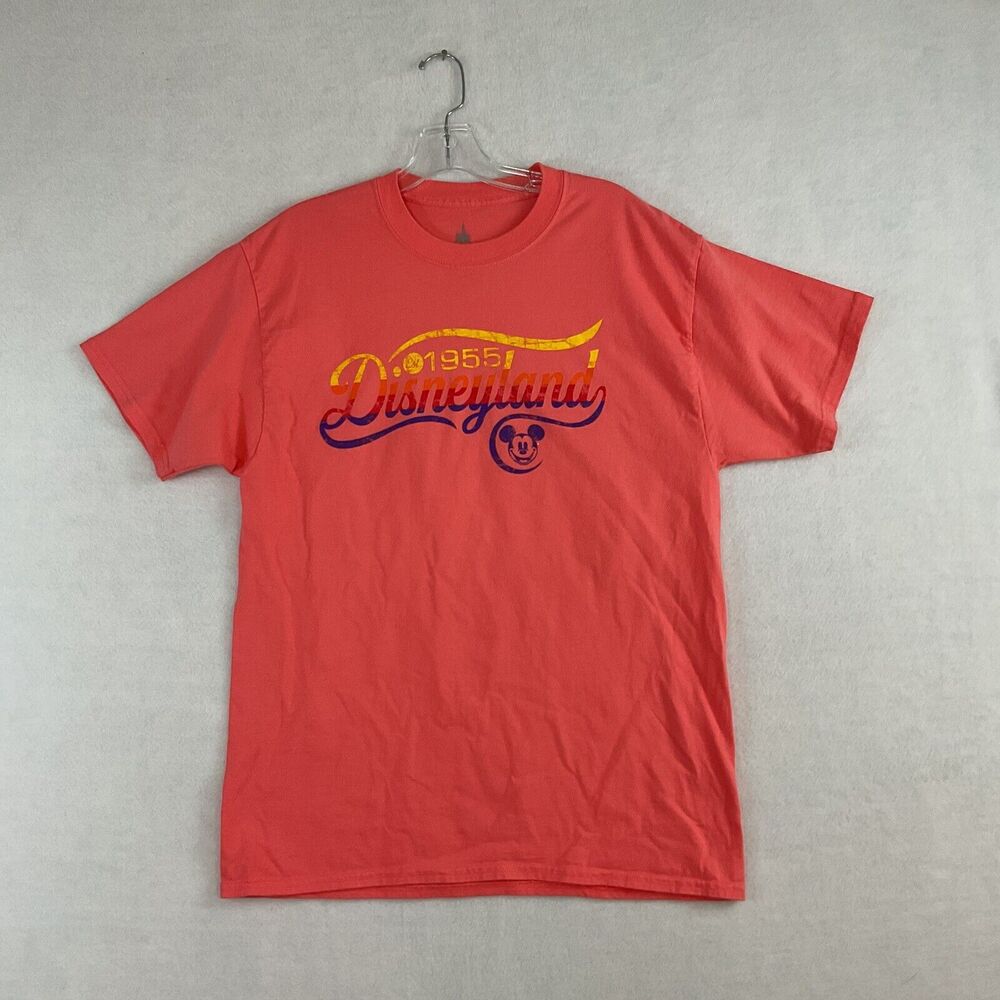 Disney Parks Disneyland Rainbow Logo Retro Est 1955 T Shirt Womens L Pink Coral